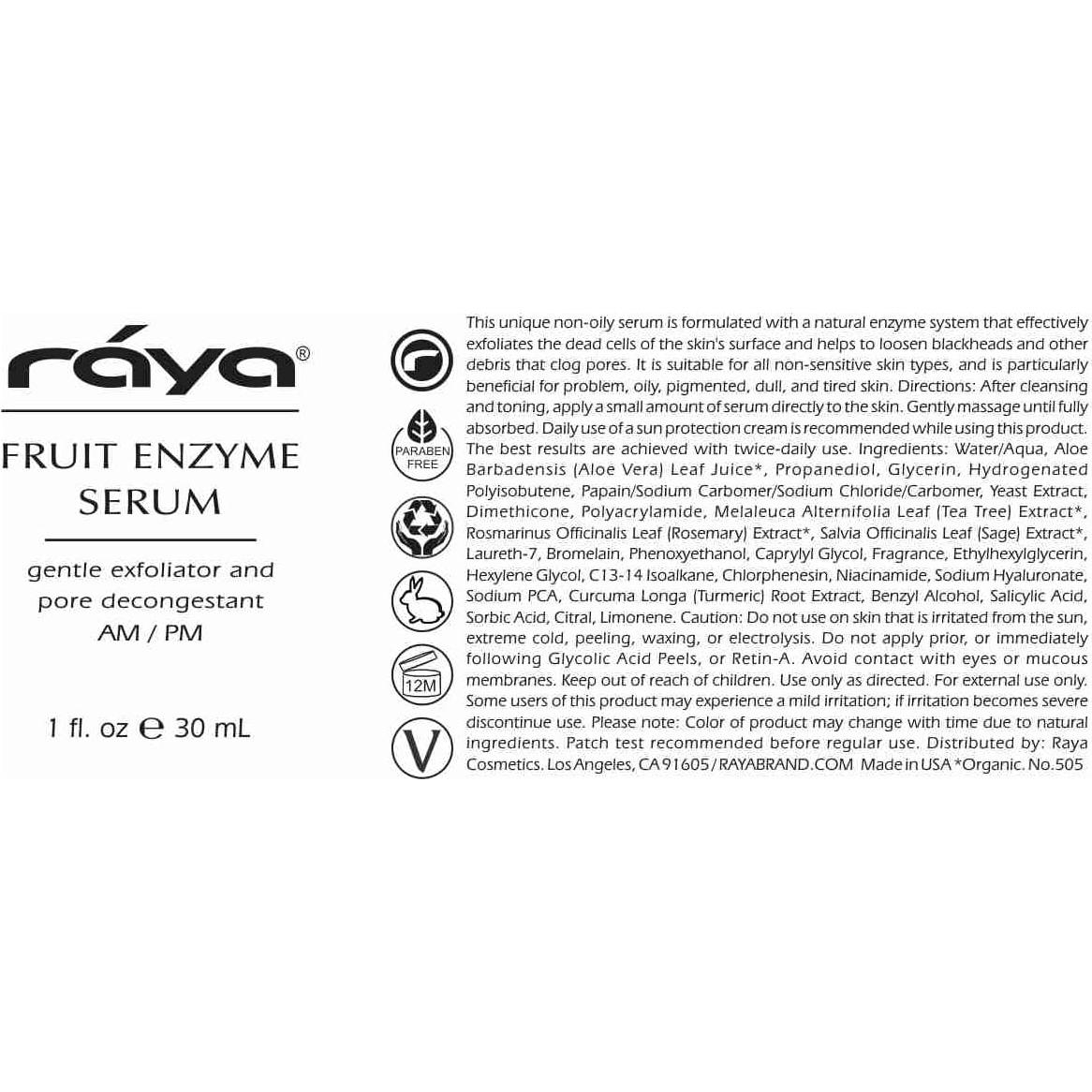 Suero Exfoliante Facial RAYA 505 - Enzima de Fruta 30g