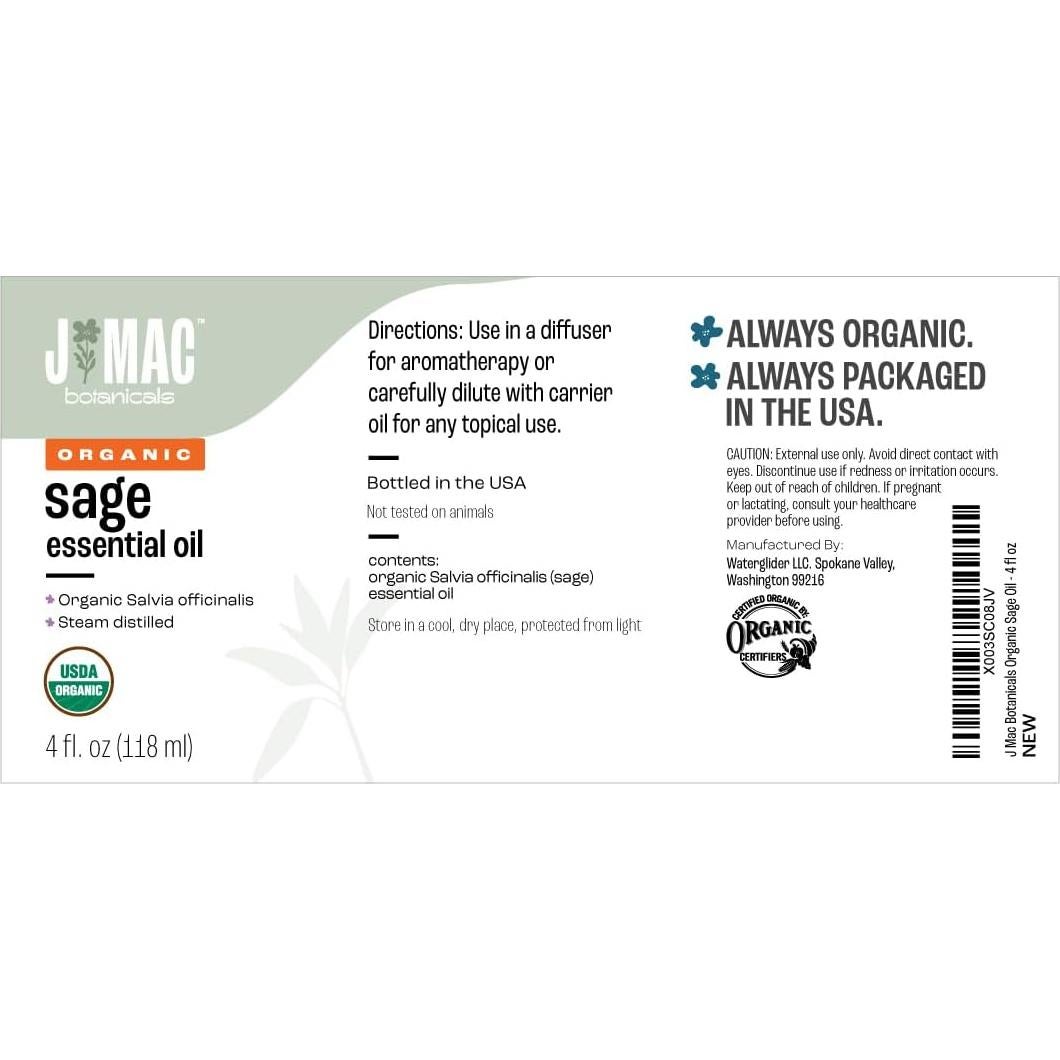 Aceite Esencial de Salvia Orgánico J Mac Botanicals 118 ml