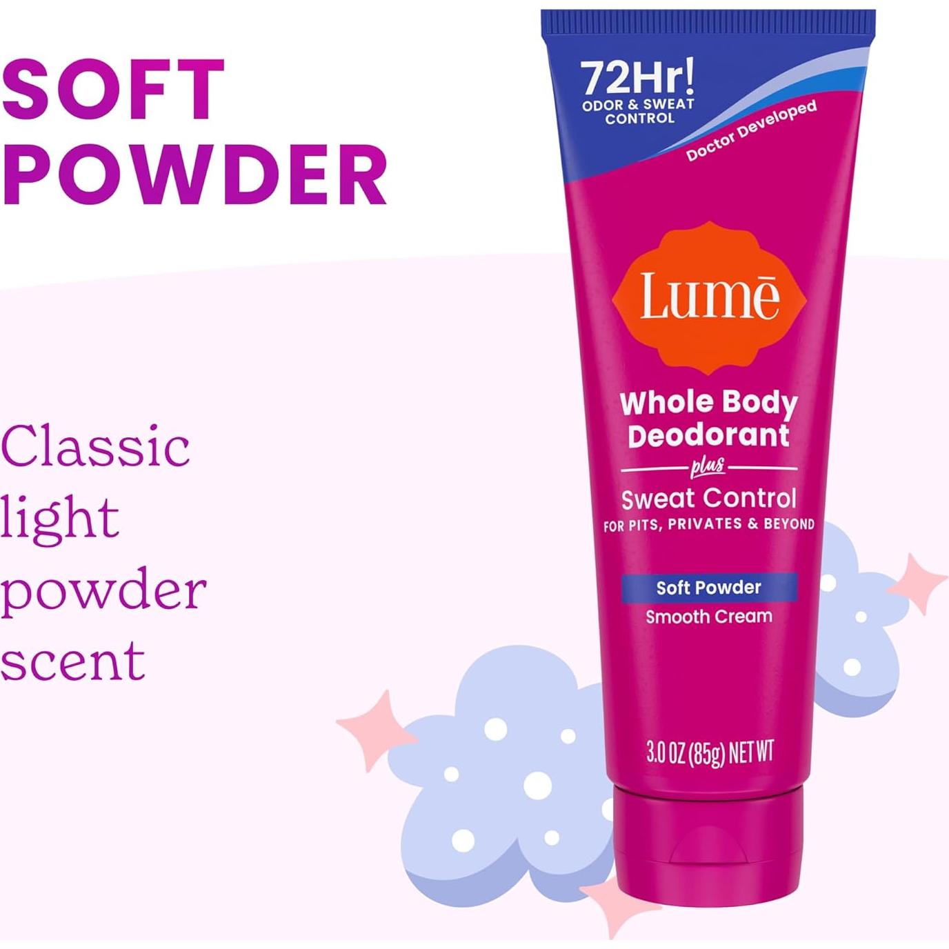 Desodorante Corporal Lume Plus Control de Sudor 85g - Polvo Suave y Salvia Lavanda