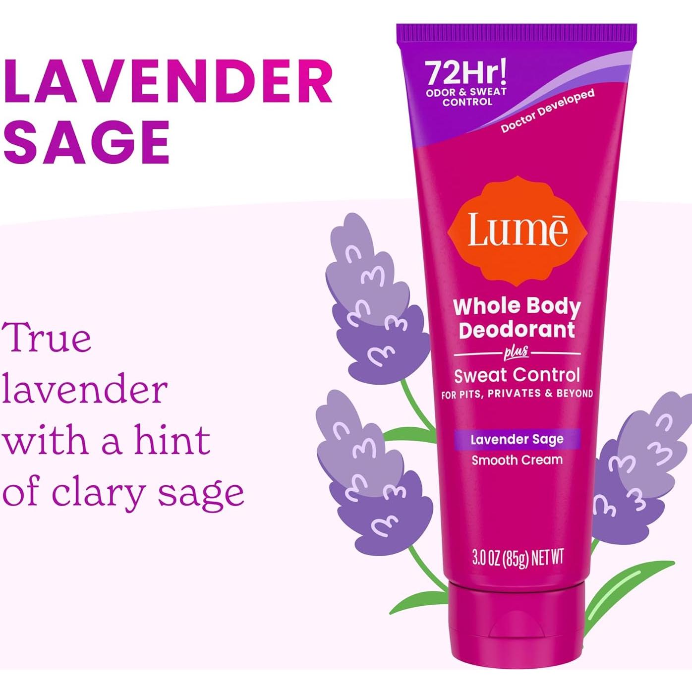 Desodorante Corporal Lume Plus Control de Sudor 85g - Polvo Suave y Salvia Lavanda