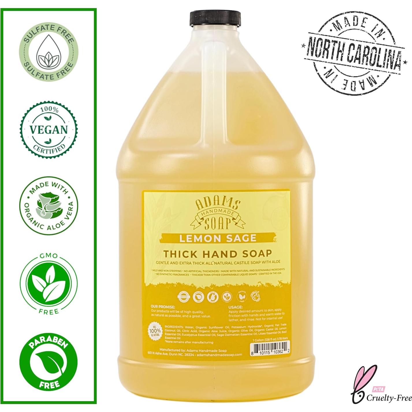 Jabón Líquido de Manos Orgánico Castile Adams 3.78L Salvia Limón