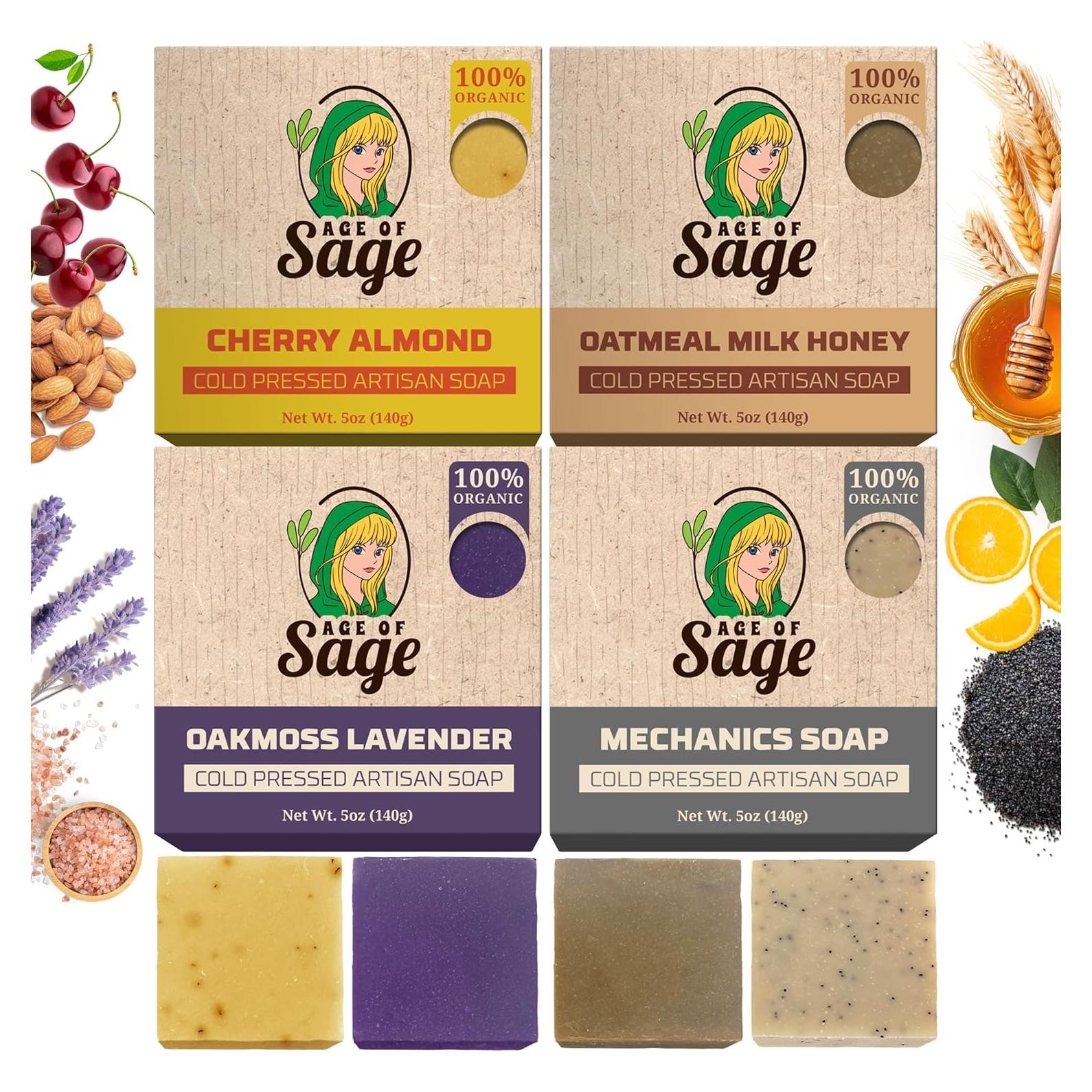 Conjunto de Jabones Artesanales Age of Sage - 4pk Aroma Miel y Ébano