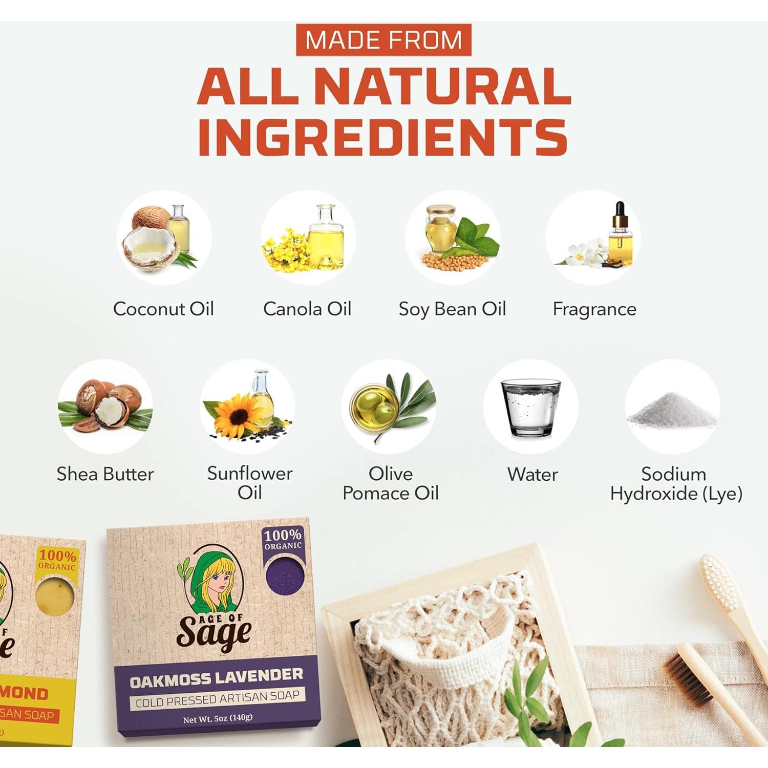 Conjunto de Jabones Artesanales Age of Sage - 4pk Aroma Miel y Ébano