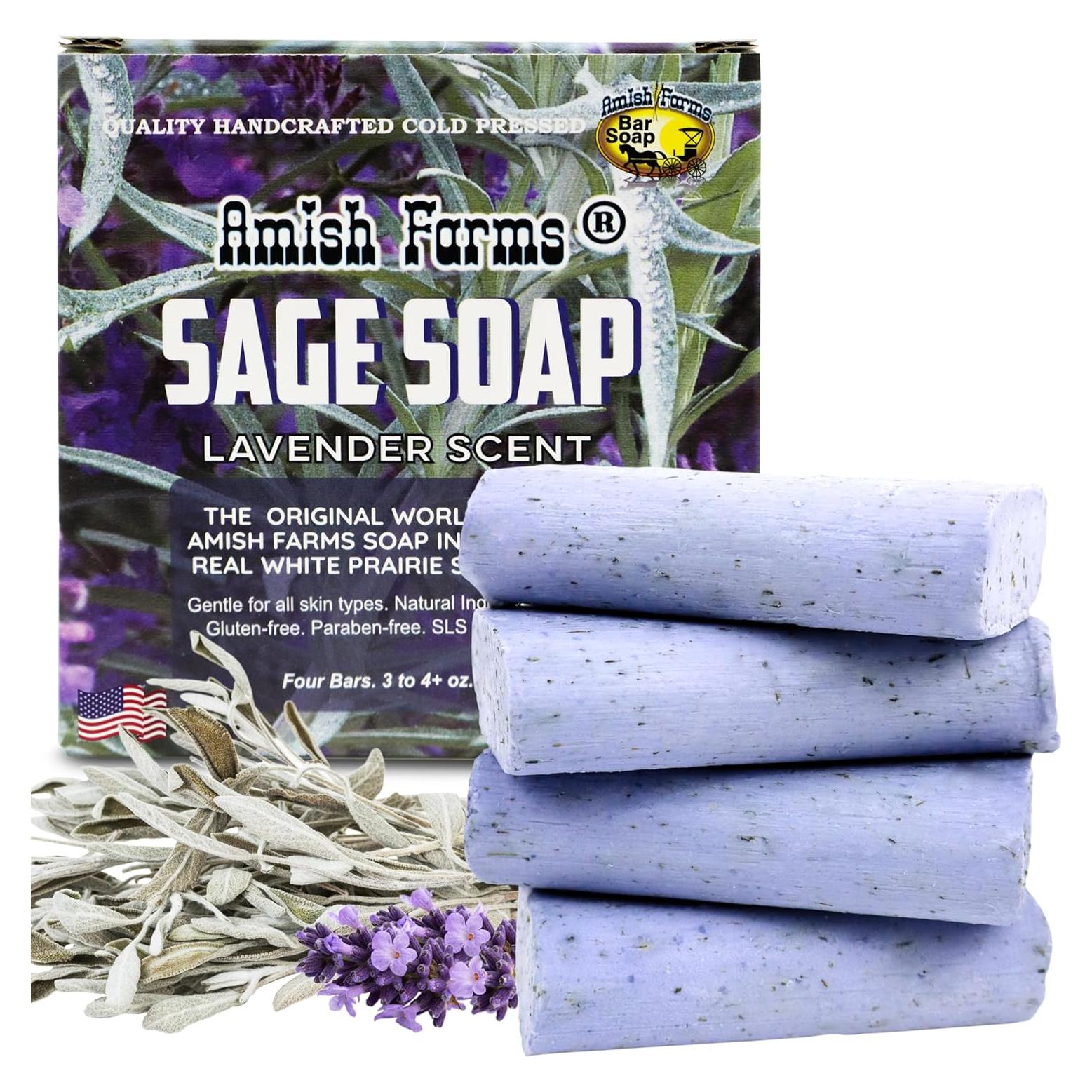 Jabón Exfoliante de Salvia y Lavanda Amish Farms - 4 Barras
