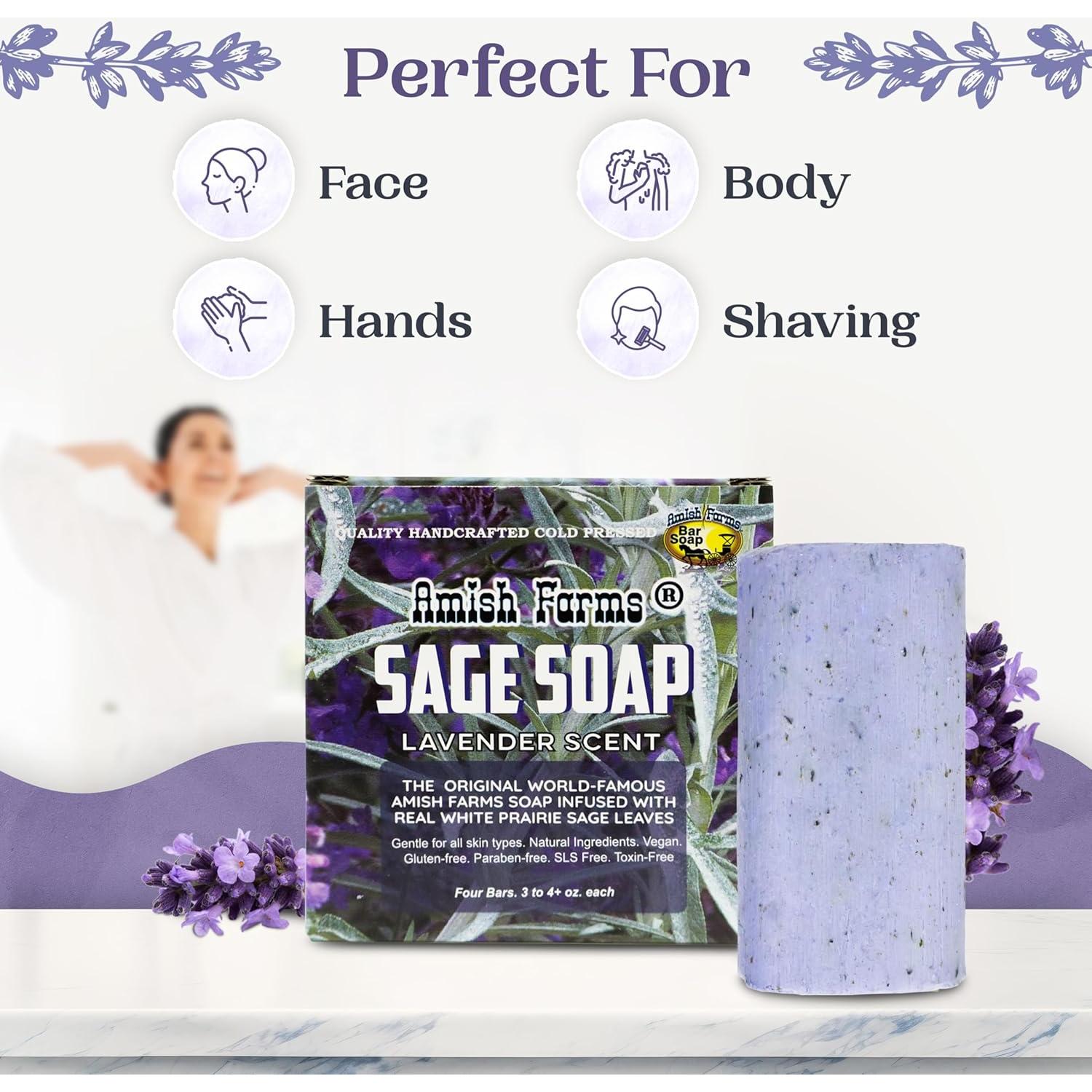 Jabón Exfoliante de Salvia y Lavanda Amish Farms - 4 Barras