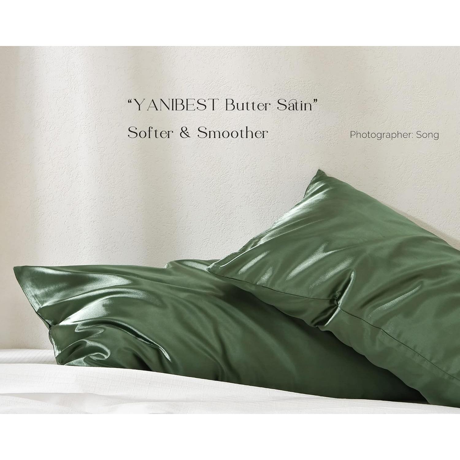 Juego de 2 Fundas de Almohada de Satén YANIBEST Rey 91x51 cm