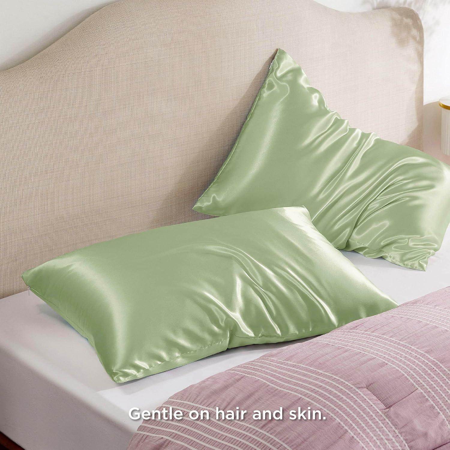 Juego de Fundas de Almohada Satén Bedsure Queen Verde Salvia
