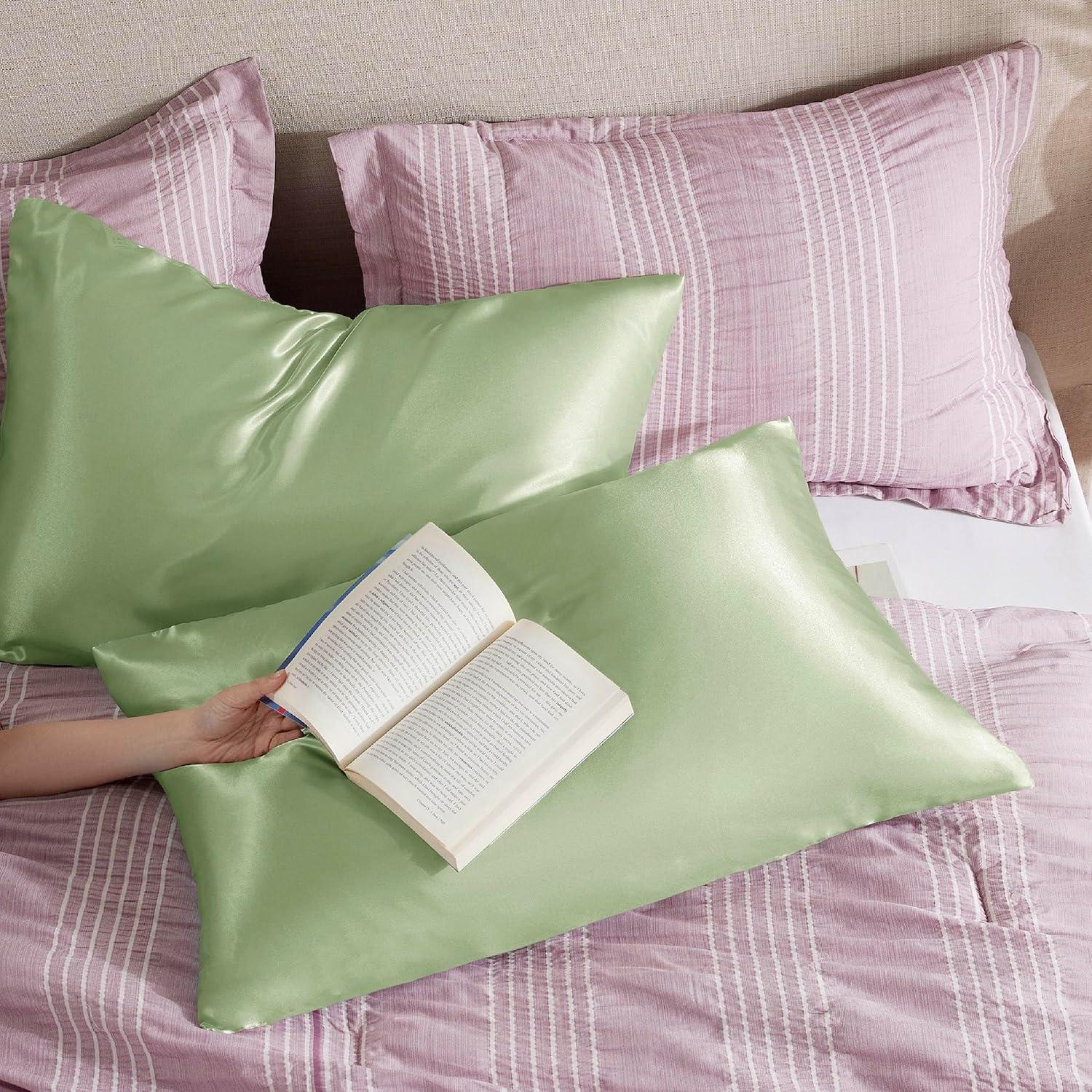 Juego de Fundas de Almohada Satén Bedsure Queen Verde Salvia