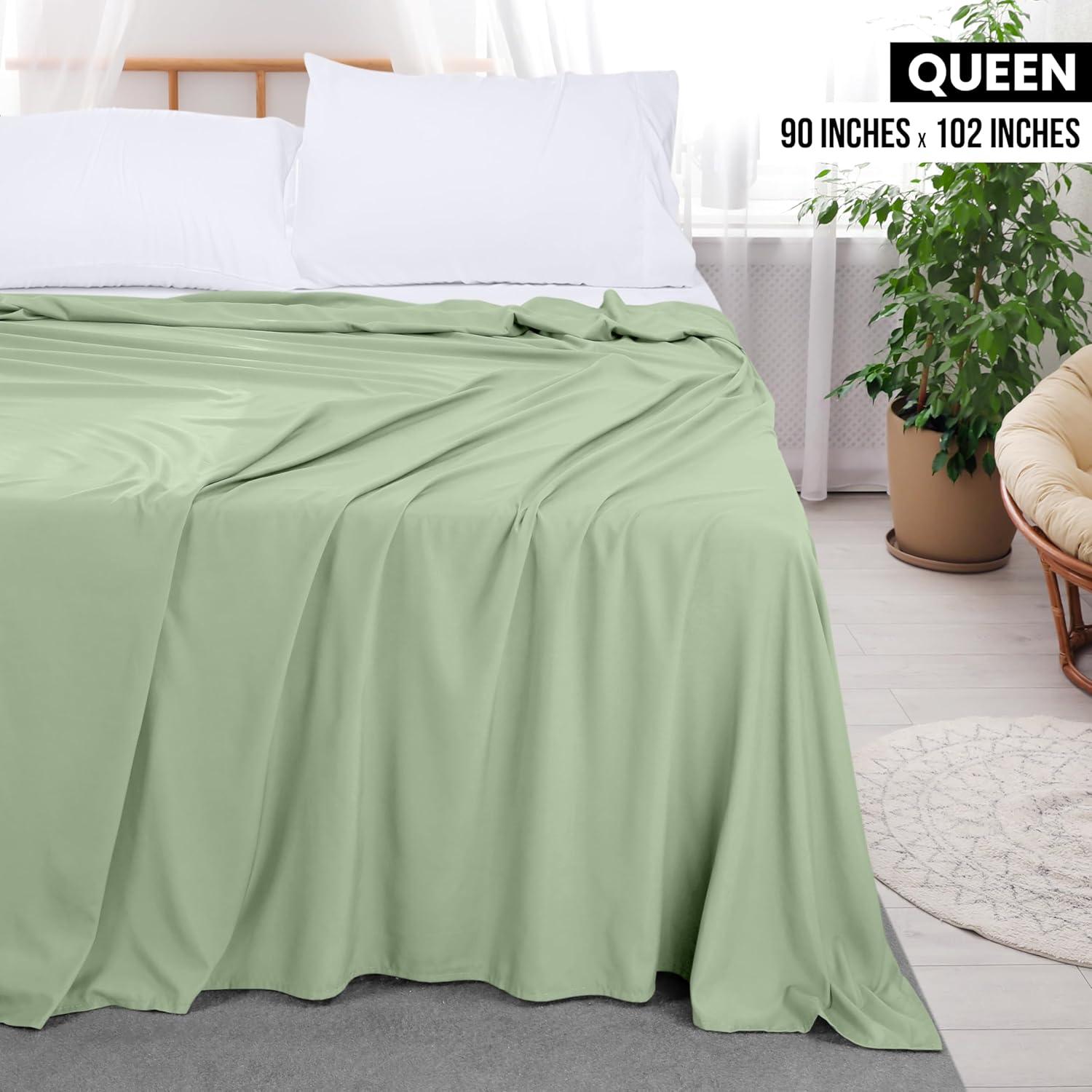 Sábana Plana Utopia Bedding Reina Microfibra Salvia 1800 Hilos