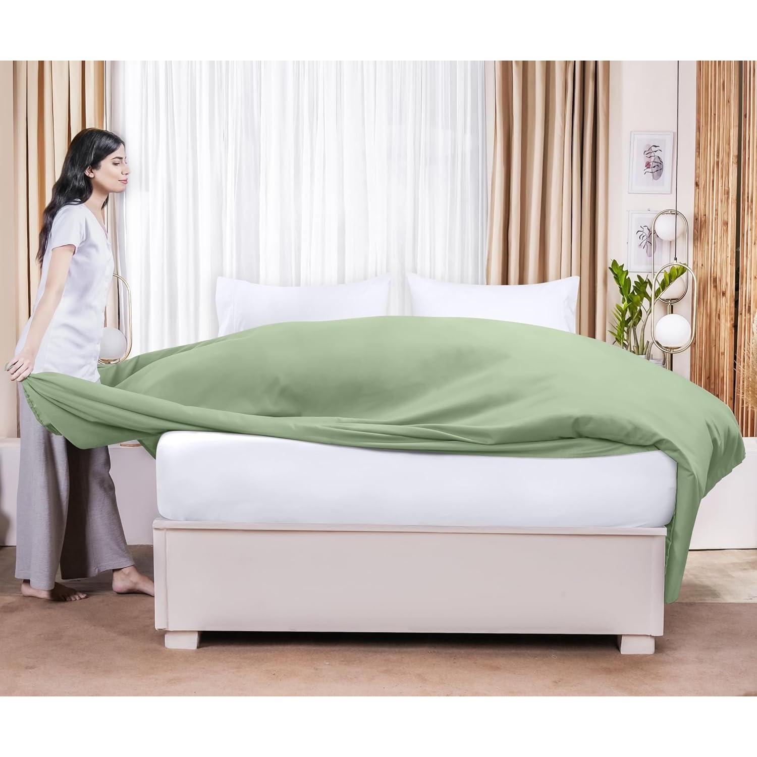 Sábana Plana Utopia Bedding Reina Microfibra Salvia 1800 Hilos