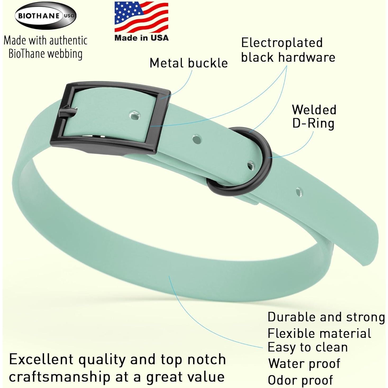 Collar de Perro Impermeable Dogline Biothane Verde Salvia 1.59 cm