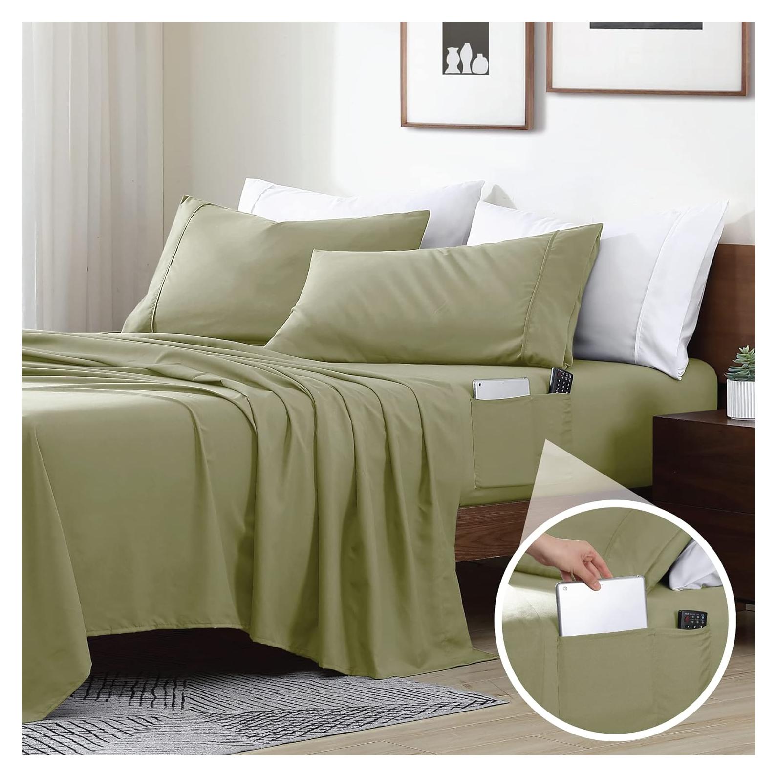 Juego de Sábanas Inteligentes Swift Home Microfibra 4 Piezas Reina Salvia