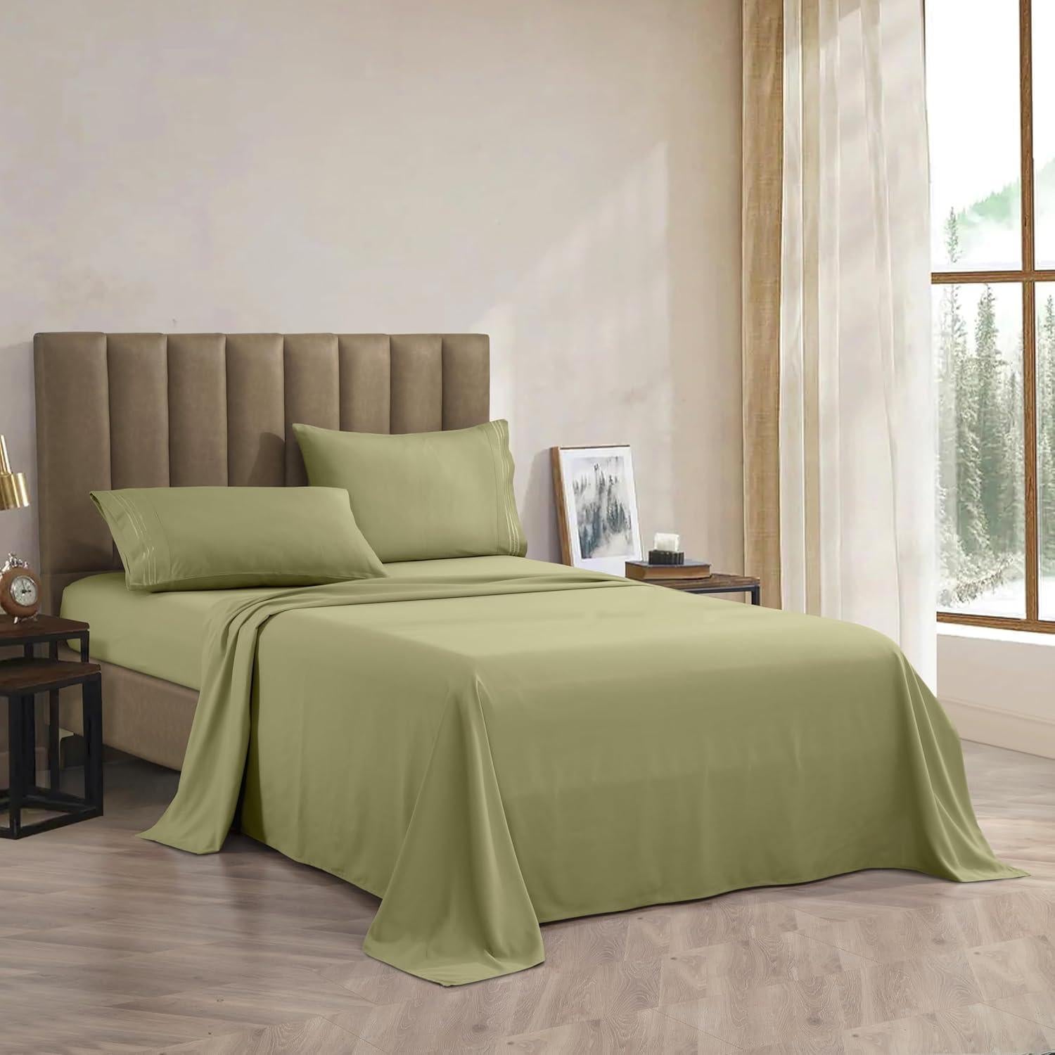 Conjunto de Sábanas Microfibra Celine Linen Reina Verde Salvia 4P