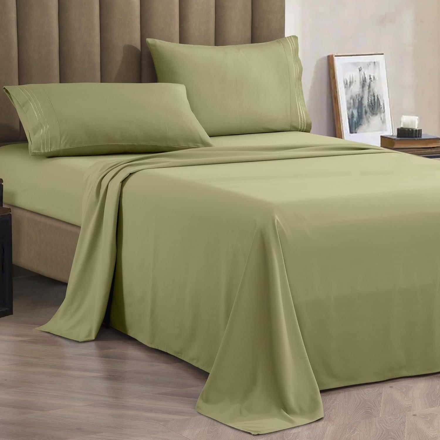 Conjunto de Sábanas Microfibra Celine Linen Reina Verde Salvia 4P