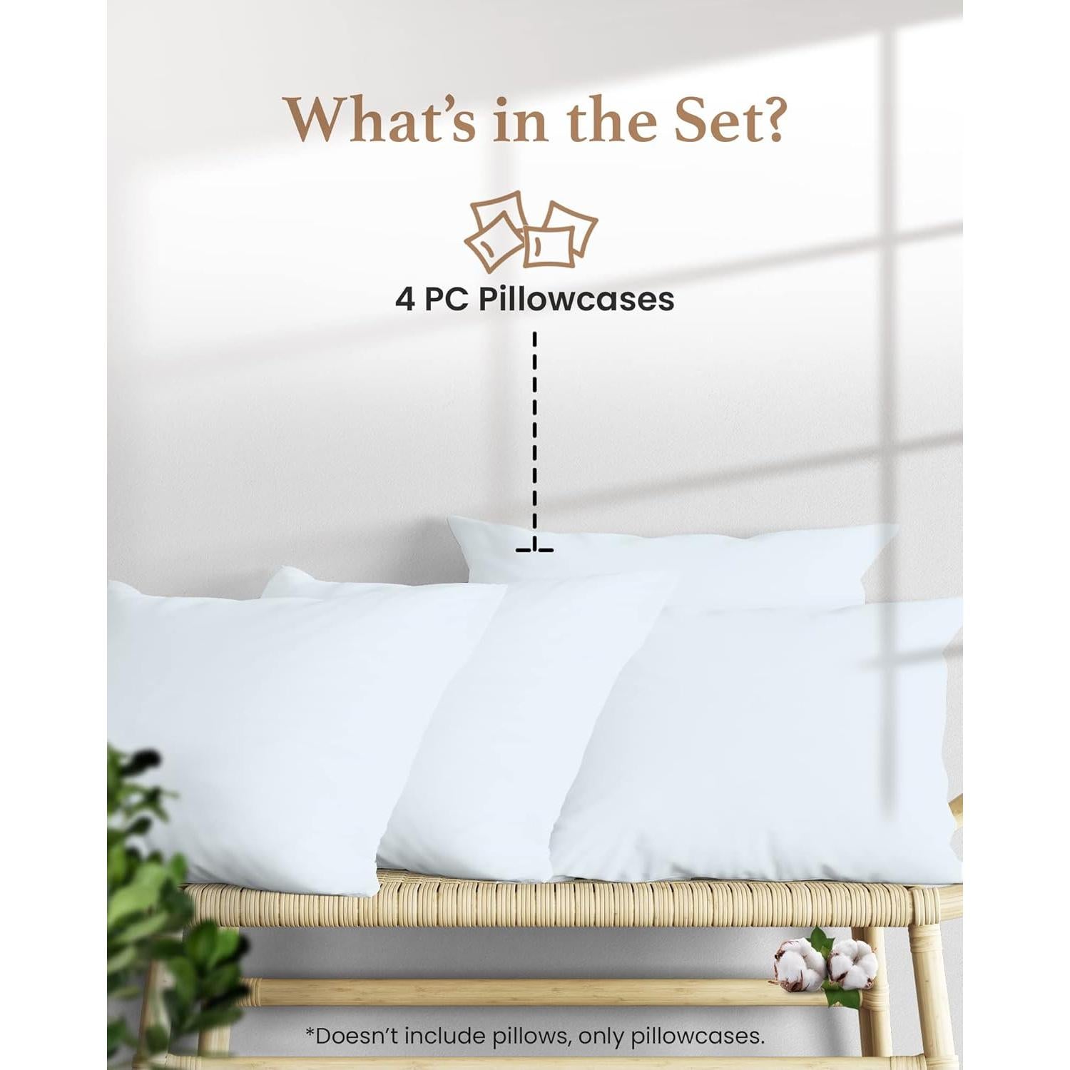 Juego de 4 Fundas de Almohada Reina Good Sleep 800 TC Algodón Egipcio