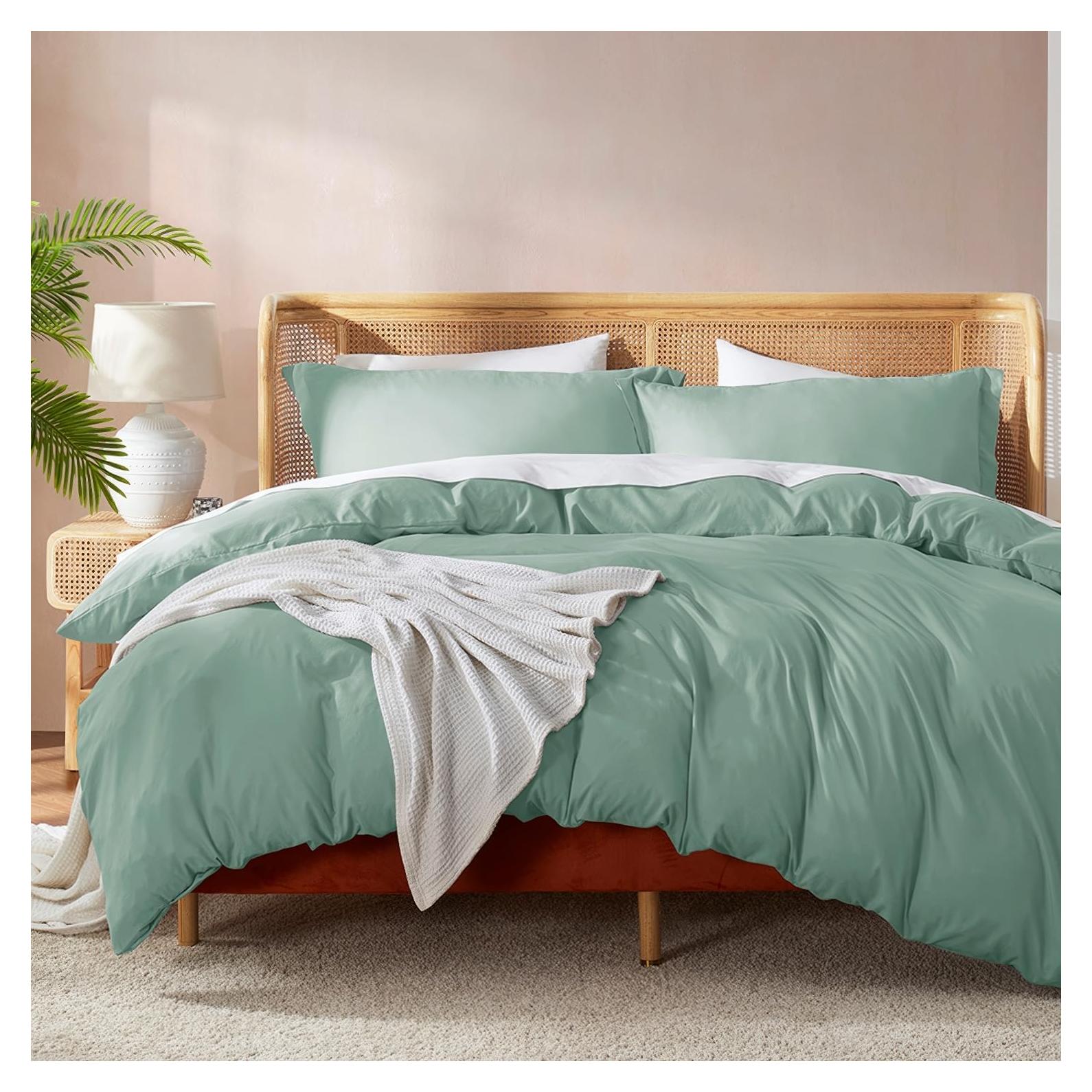 Cubierta de Edredón Queen Nestl Verde Salvia 3 Piezas Microfibra