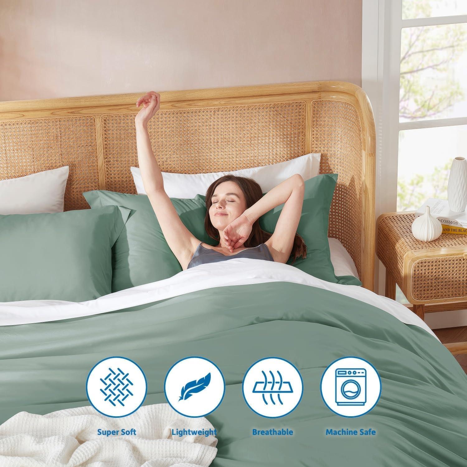 Cubierta de Edredón Queen Nestl Verde Salvia 3 Piezas Microfibra