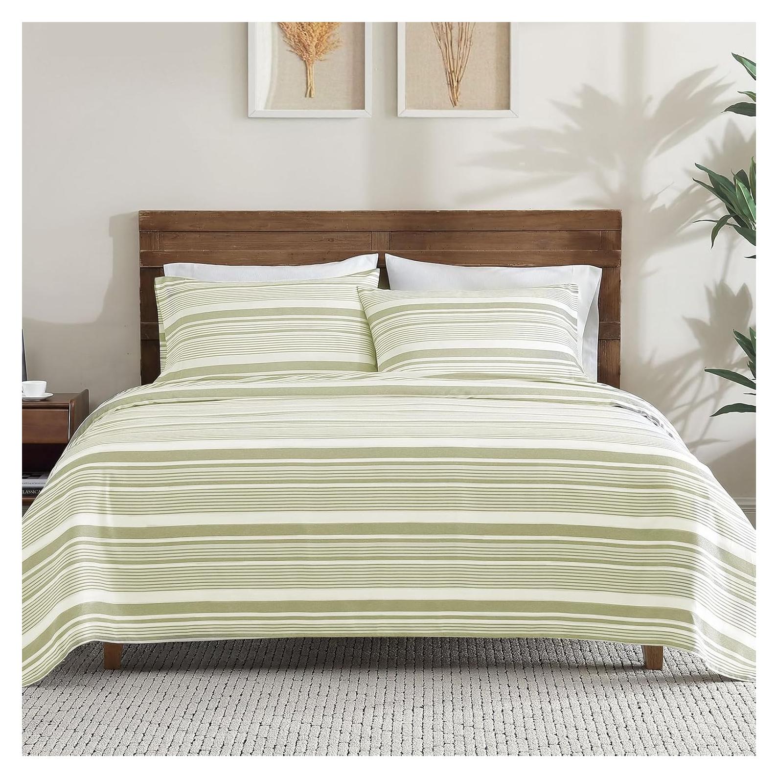 Juego de Sábanas Completo ClevaHome 4 Piezas Microfibra Raya Salvia