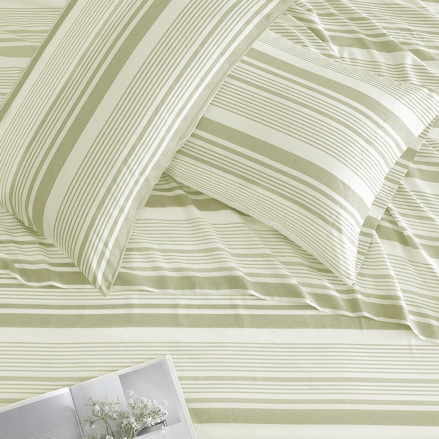 Juego de Sábanas Completo ClevaHome 4 Piezas Microfibra Raya Salvia