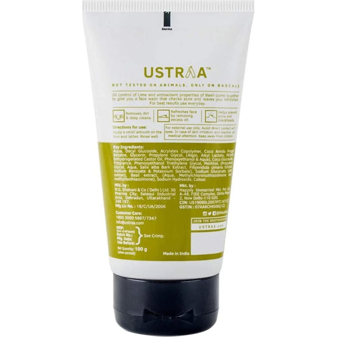 Limpiador Facial Ustraa 100g para Piel Grasa con Lima y Albahaca