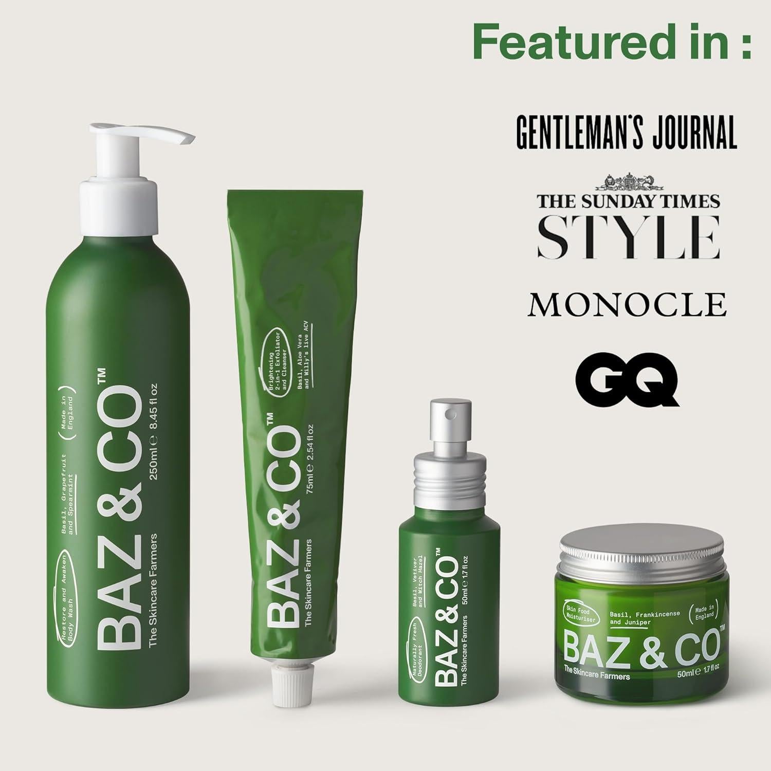 Gel de Ducha Hidratante BAZ & CO 250 ml - Albahaca, Pomelo y Menta
