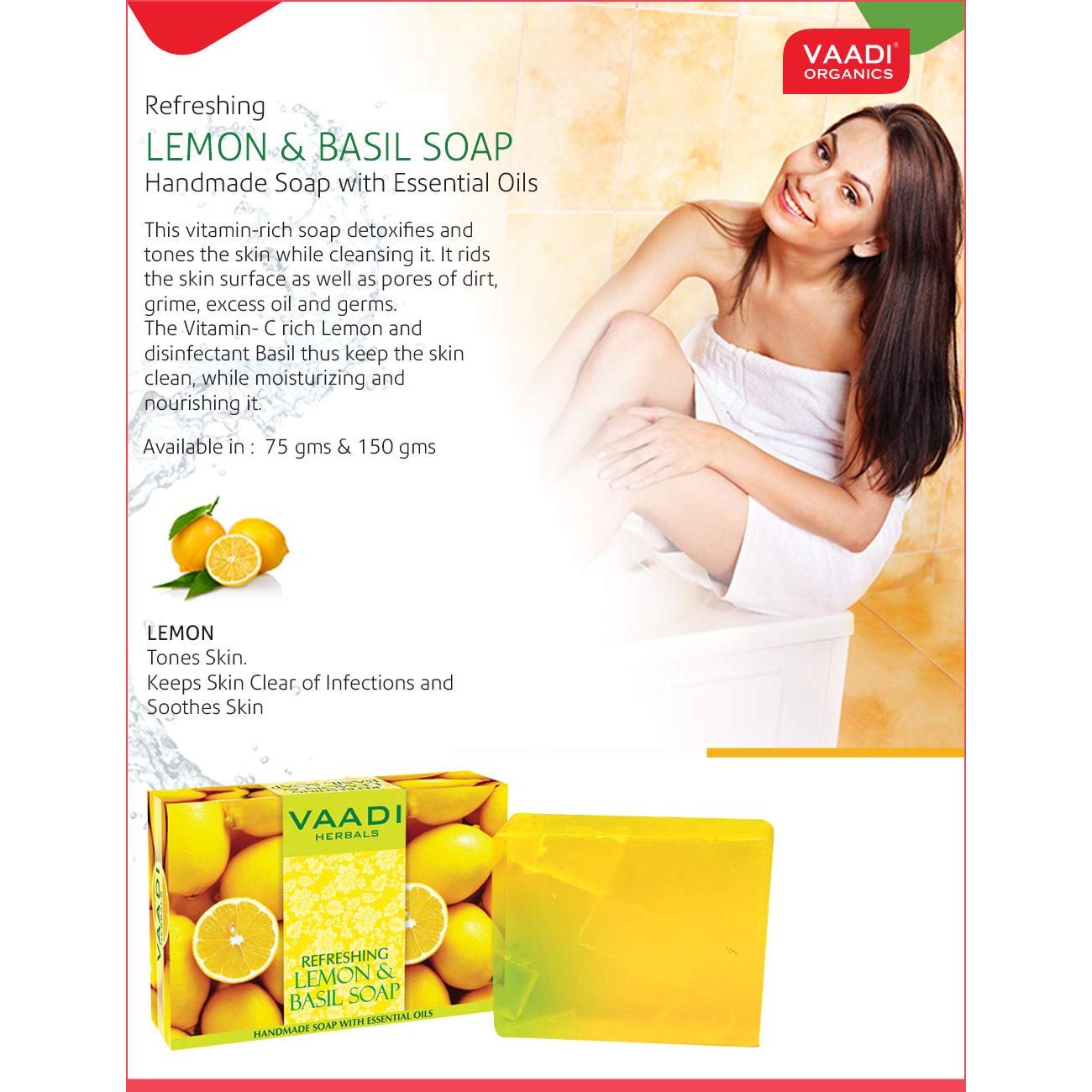 Jabón en barra de aceite de limón y albahaca Vaadi Herbals, 150g x 4