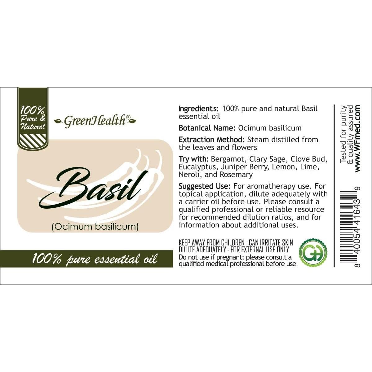 Aceite Esencial de Albahaca 29.57 ml GreenHealth 100% Puro