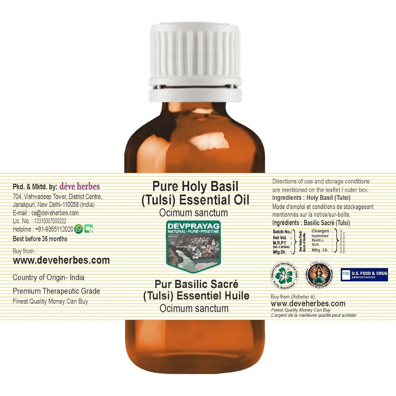 Aceite Esencial Puro Albahaca Sagrada Devprayag 50ml