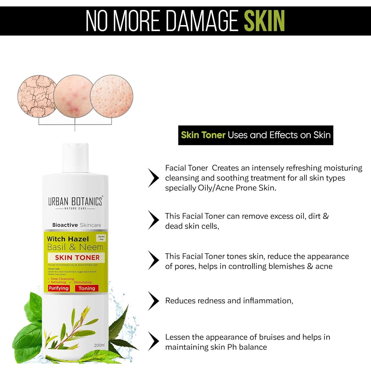 Tónico Facial Sin Alcohol Urban Botanics 200ml - Piel Grasa y Acné