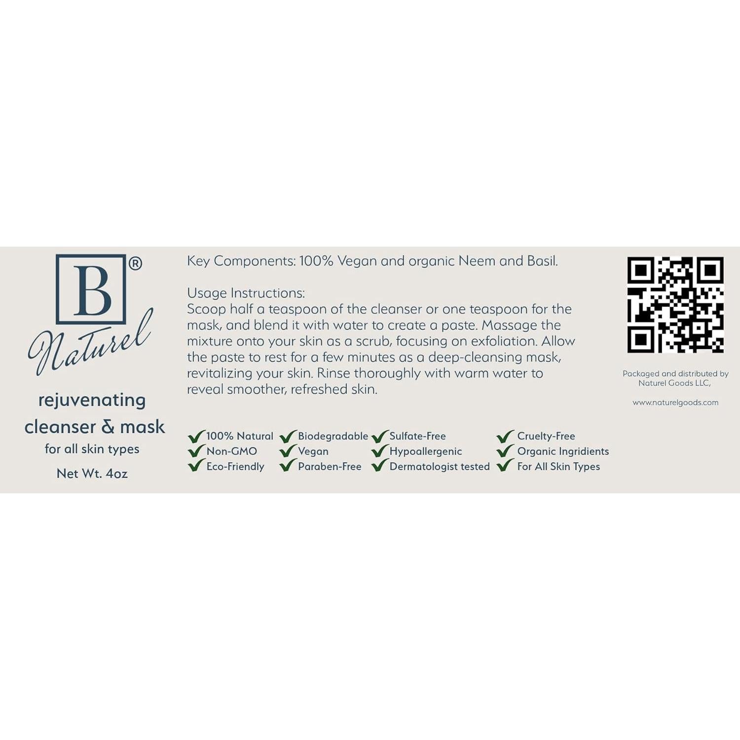 Limpiador y Mascarilla Rejuvenecedora B Naturel 100% Vegano