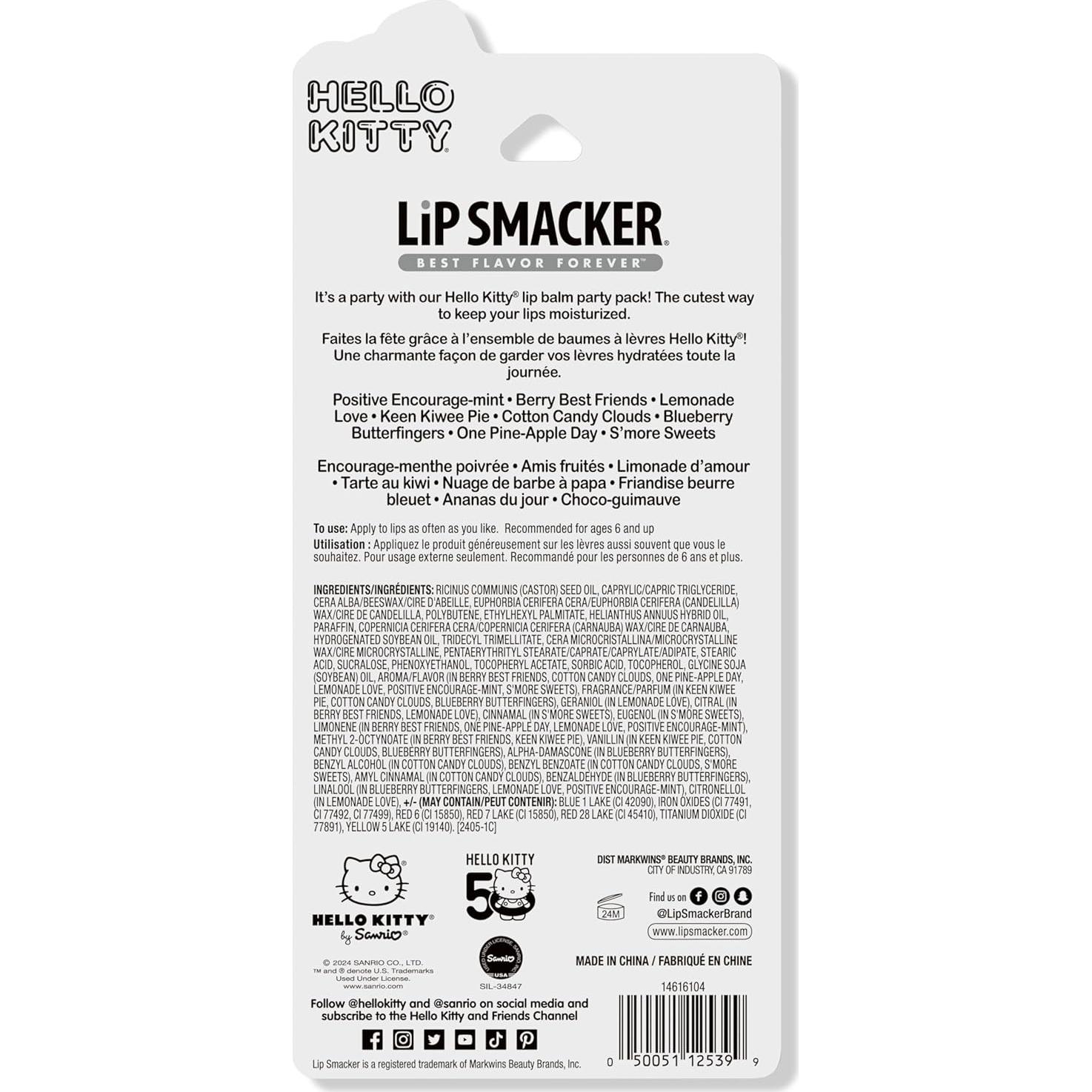 Bálsamos Labiales Lip Smacker Hello Kitty 50 Aniversario 8 Pzs