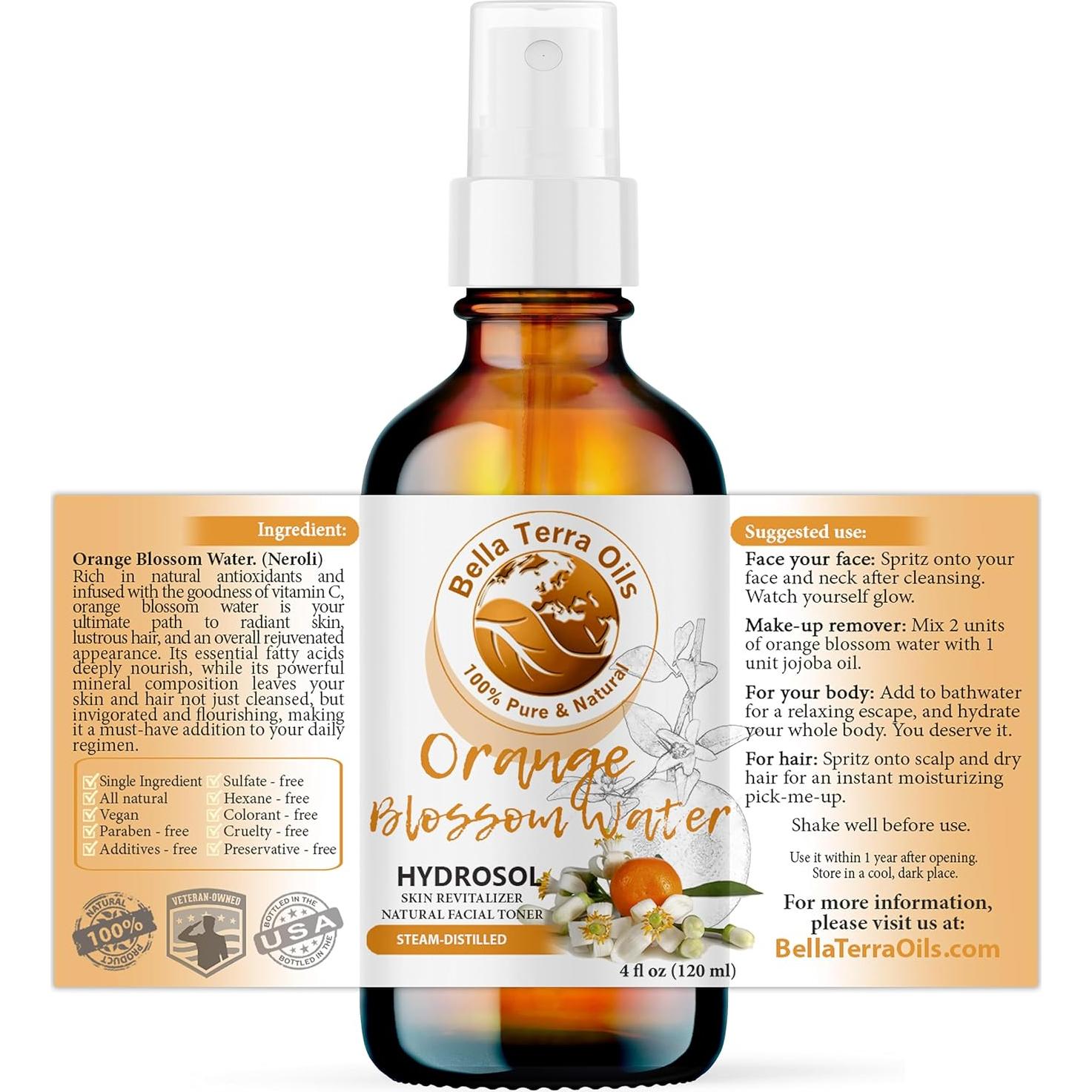 Agua de Neroli Orgánica Bella Terra 118ml - Hidrosol Refrescante