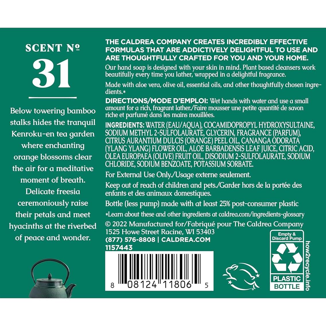 Jabón de manos Caldrea 305.9 ml Aloe Vera y Naranja