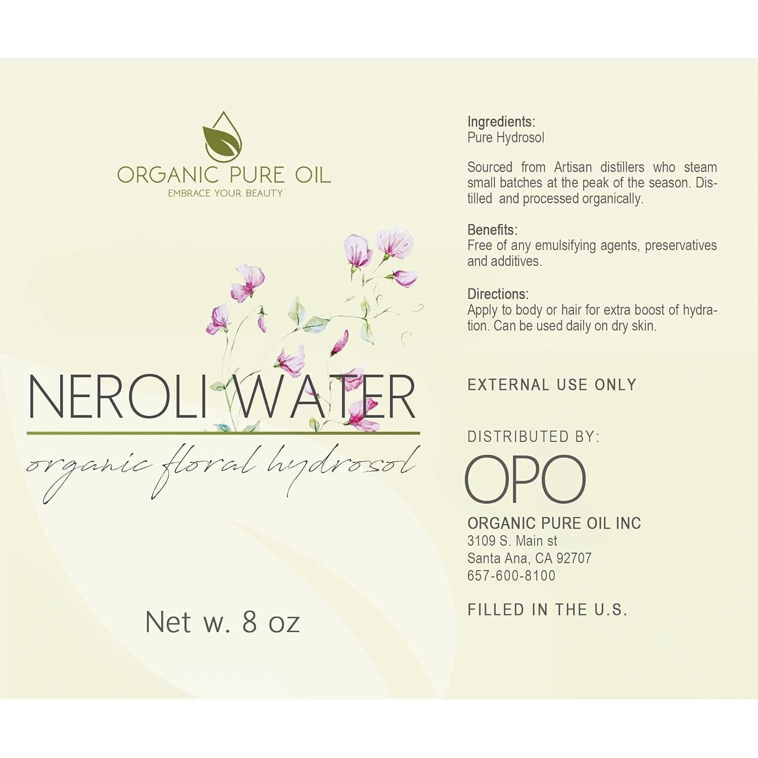 Agua Hidrosol de Neroli 240 ml Organic Pure Oil - Tónico Facial