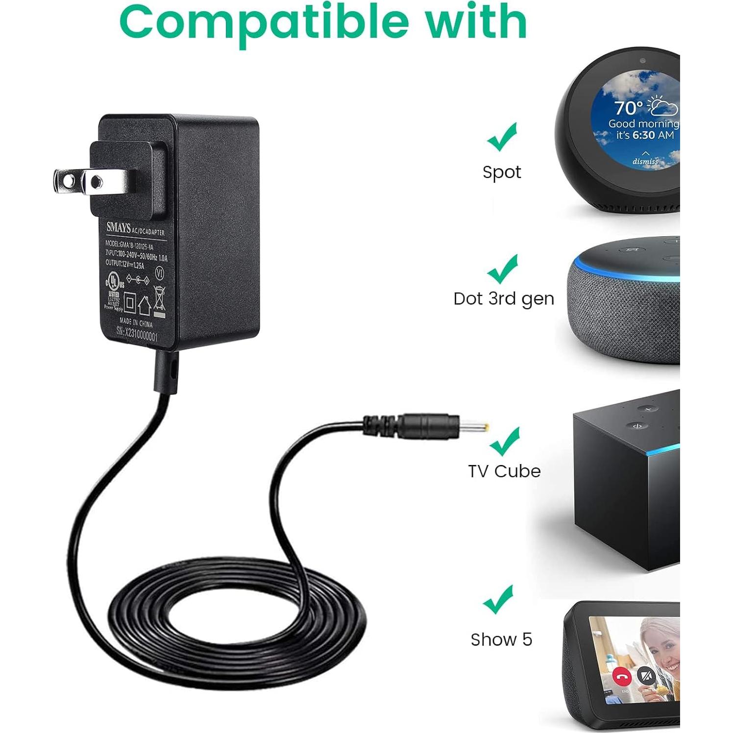 Adaptador de corriente SMAYS para Alexa Show 5 y Dot 3ra Gen