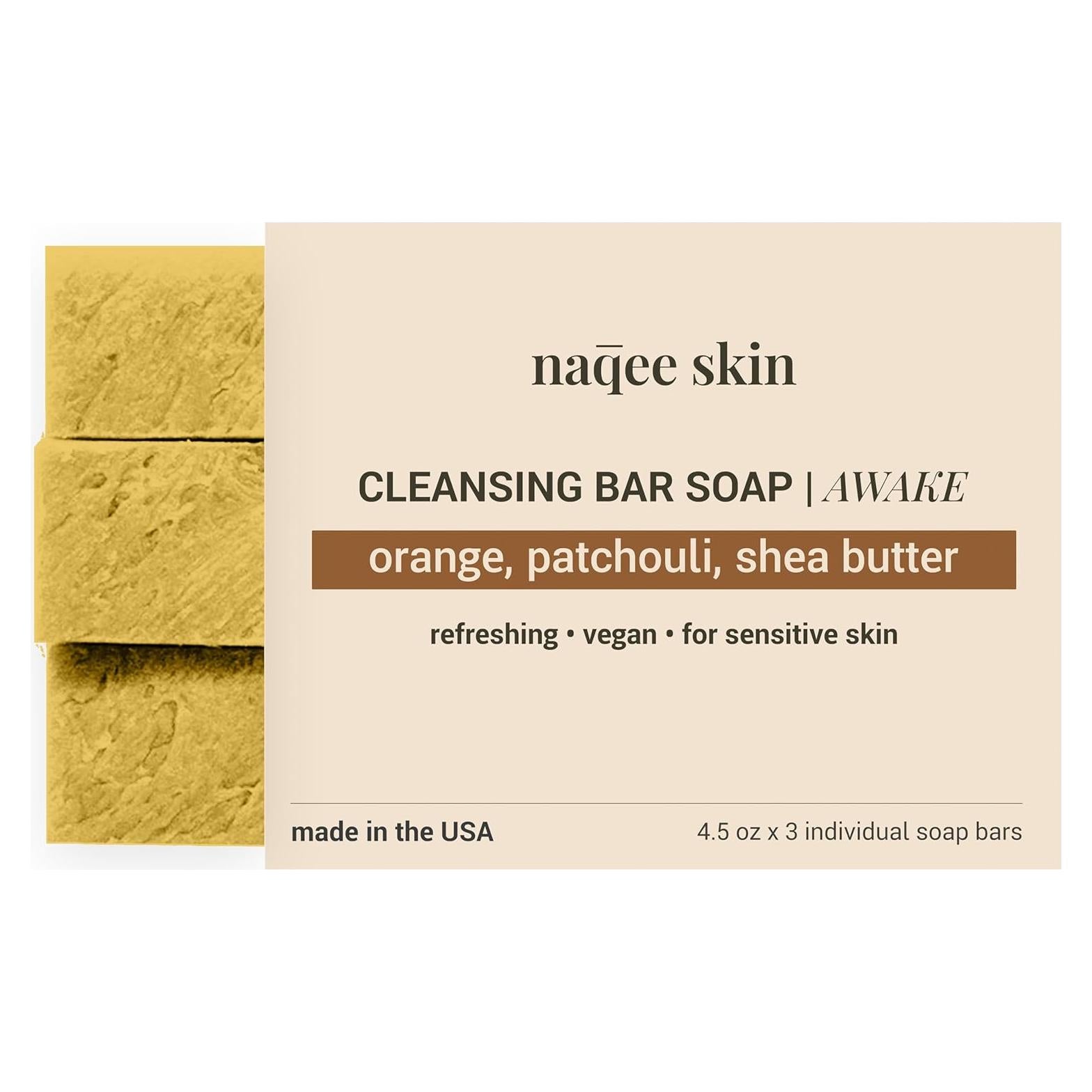 Jabón Vegano Naqee de Pachulí y Naranja - Paquete de 3