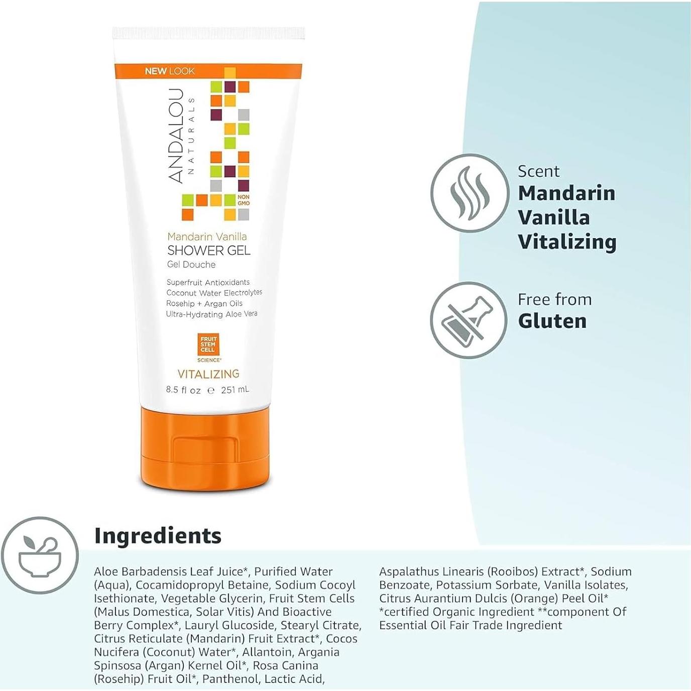 Gel de Ducha Vitalizante Andalou Naturals 240 ml Mandarina Vainilla
