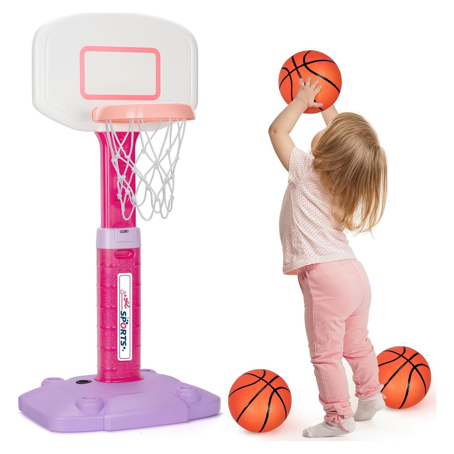 Aro de Baloncesto LACCHOUFEE Rosa Ajustable para Niños