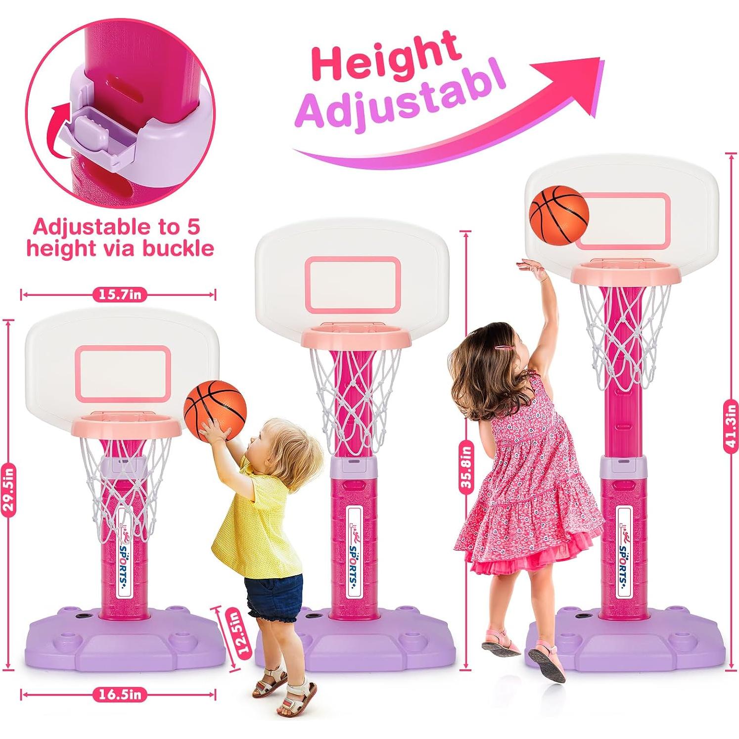 Aro de Baloncesto LACCHOUFEE Rosa Ajustable para Niños