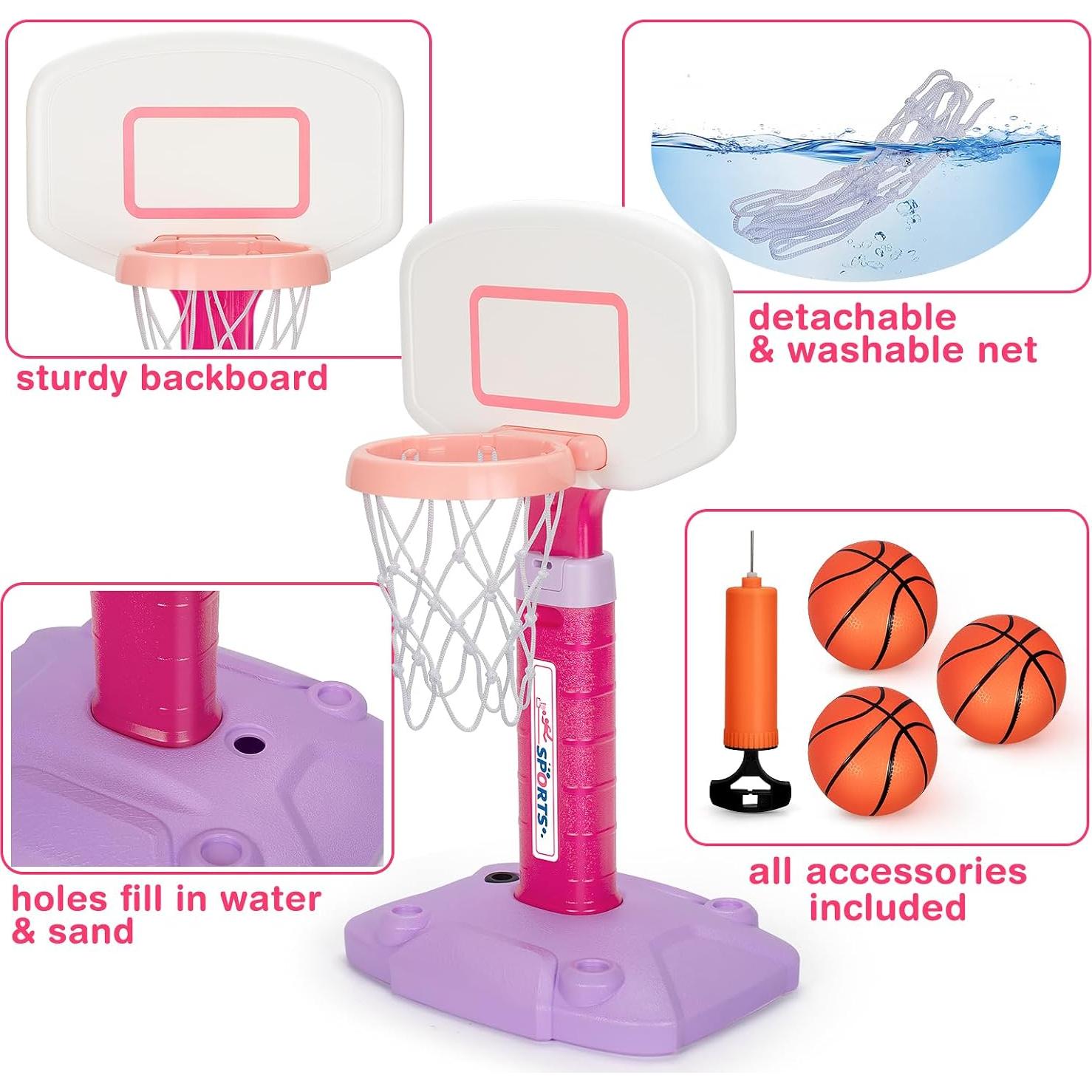 Aro de Baloncesto LACCHOUFEE Rosa Ajustable para Niños