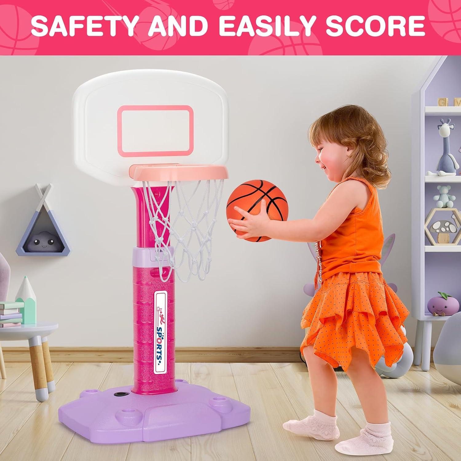 Aro de Baloncesto LACCHOUFEE Rosa Ajustable para Niños