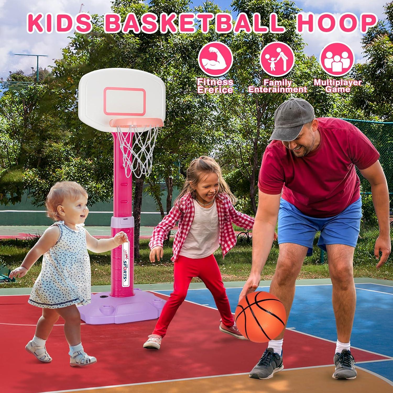 Aro de Baloncesto LACCHOUFEE Rosa Ajustable para Niños
