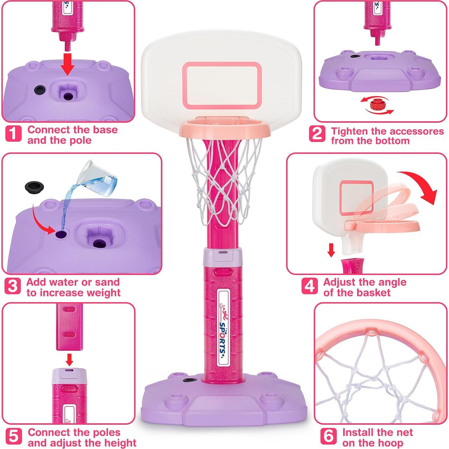 Aro de Baloncesto LACCHOUFEE Rosa Ajustable para Niños