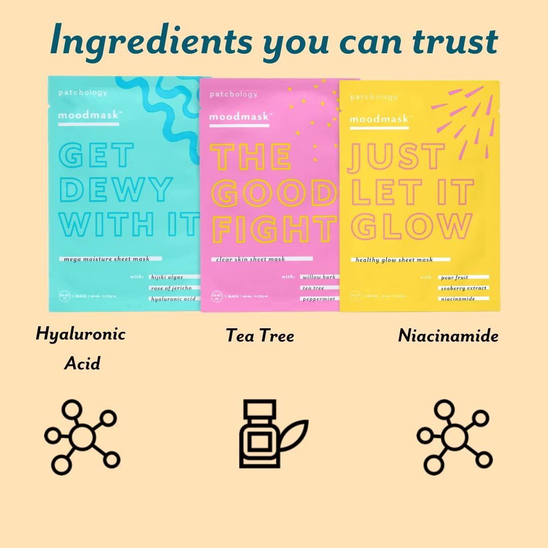 Mascarillas de Tela Patchology - Hidratantes y Revitalizantes - Juego de 3