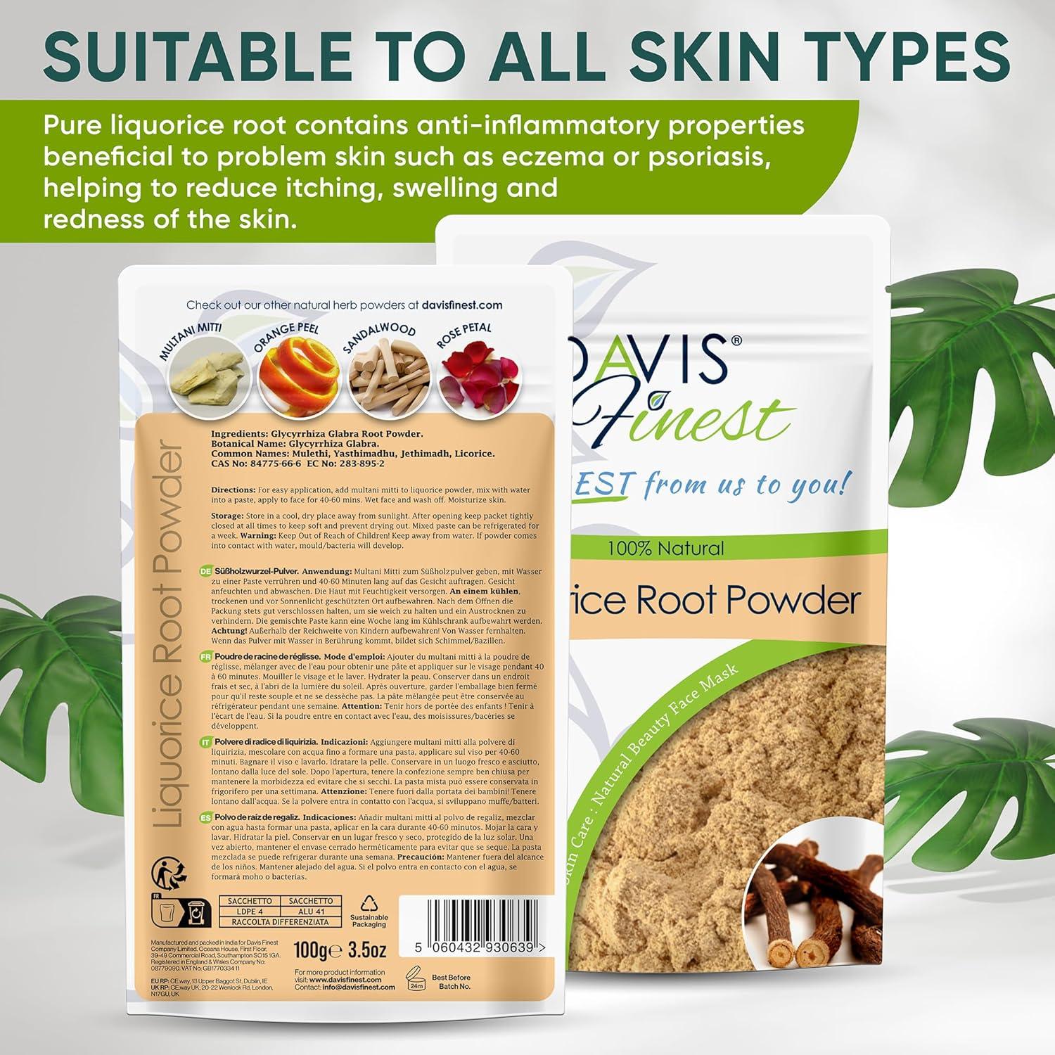 Polvo de Raíz de Regaliz Orgánico Davis Finest 100g - Aclarado de Piel