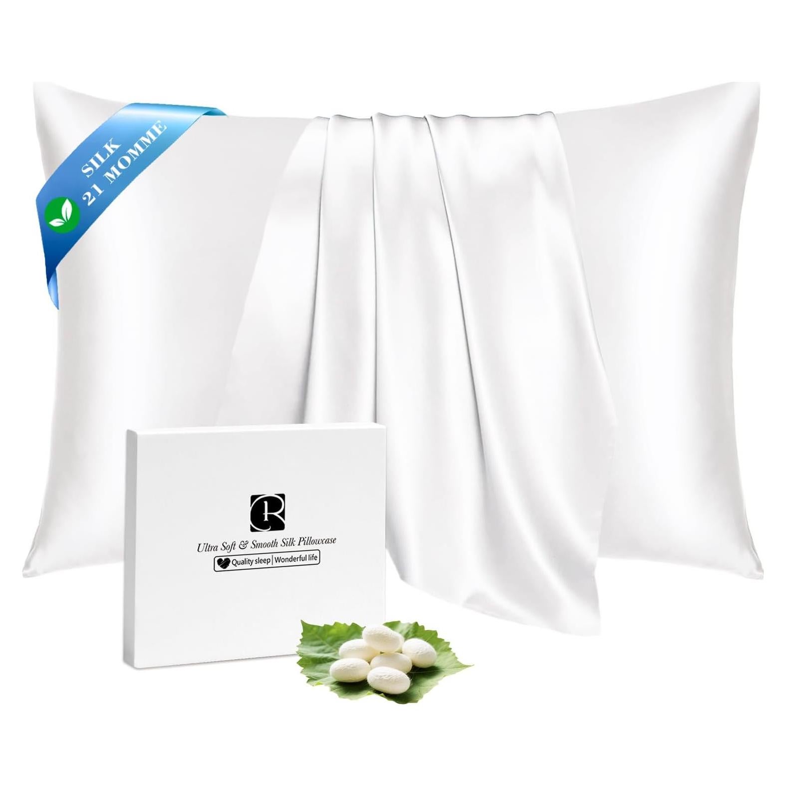 Funda de Almohada de Seda Ravmix Reina 50.8x76.2 cm Blanca