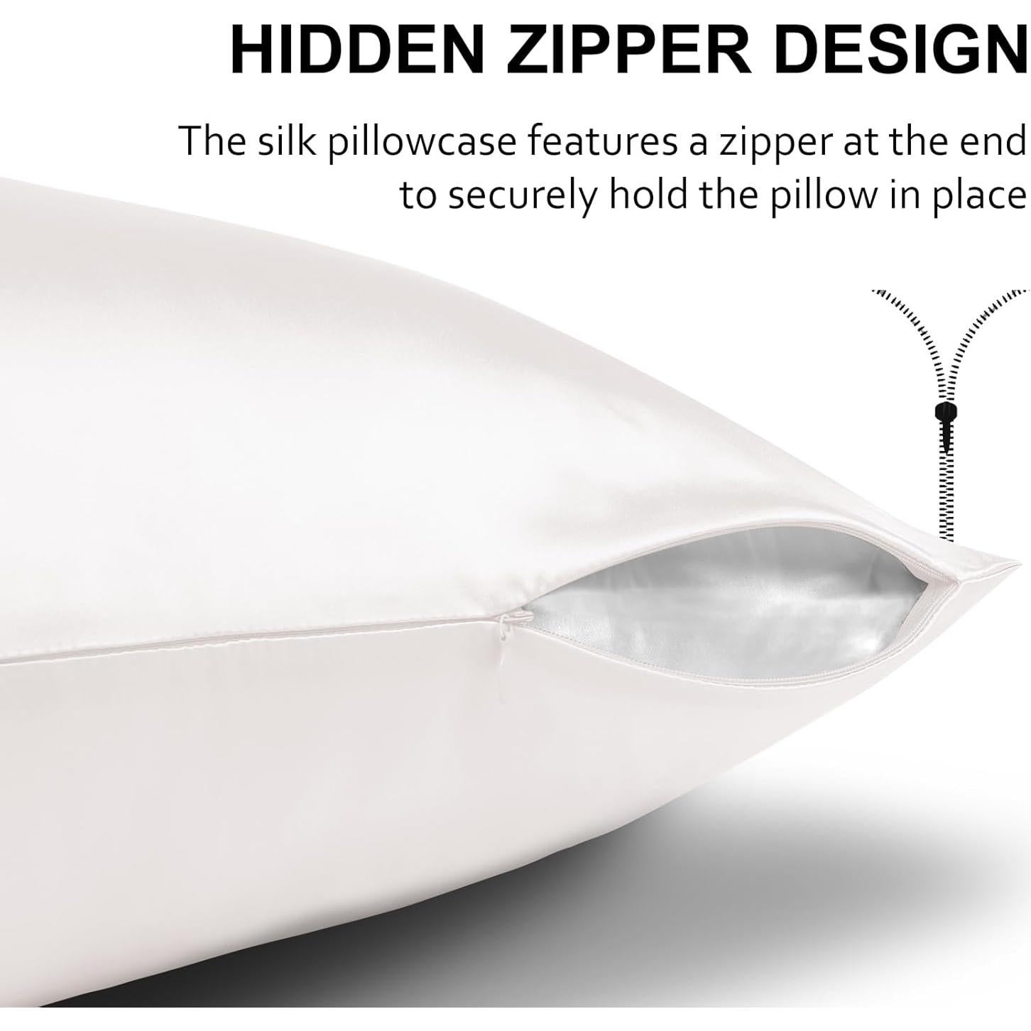 Funda de Almohada de Seda Ravmix Reina 50.8x76.2 cm Blanca