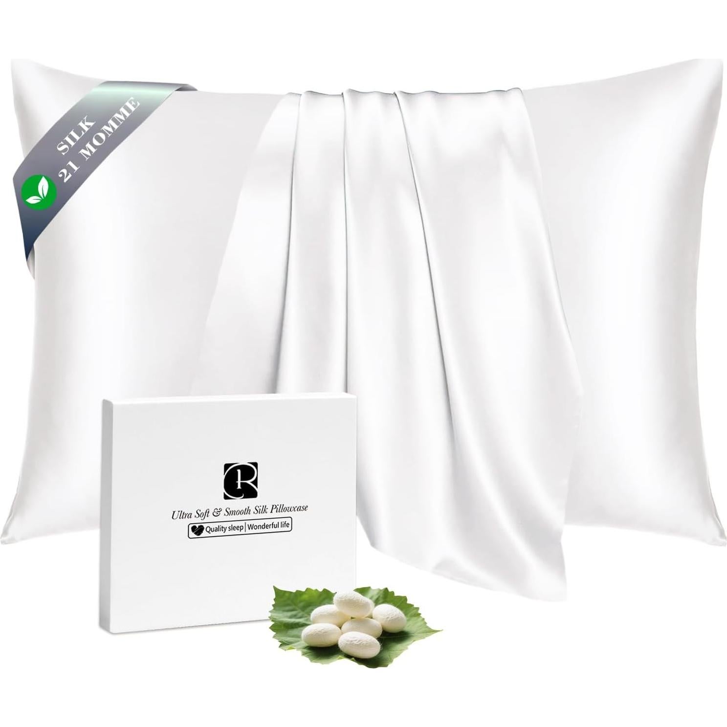 Funda de Almohada de Seda Ravmix Reina 50.8x76.2 cm Blanca