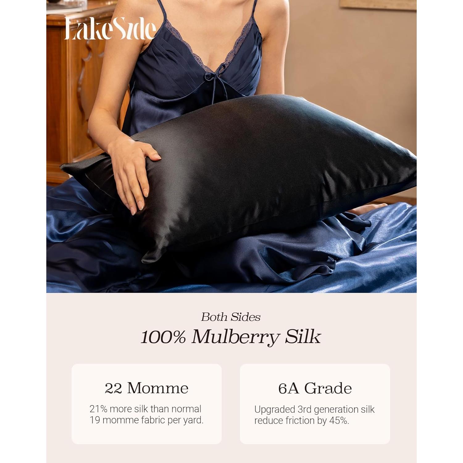 Funda de Almohada de Seda 100% Morera Lakeside Rey 20x36 cm