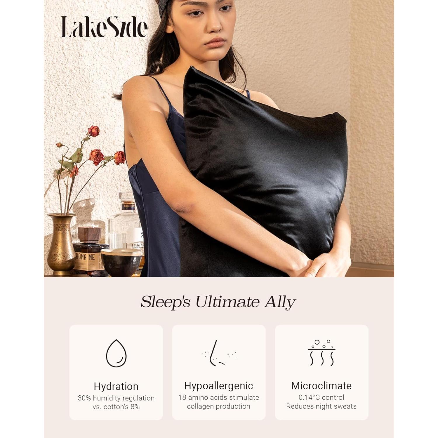 Funda de Almohada de Seda 100% Morera Lakeside Rey 20x36 cm